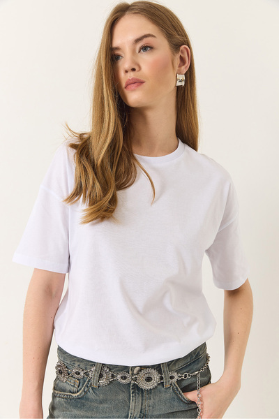 Bianco Lucci Γυναικείο μπλουζάκι με στρογγυλή λαιμόκοψη από 100% οργανικό βαμβάκι 60602050