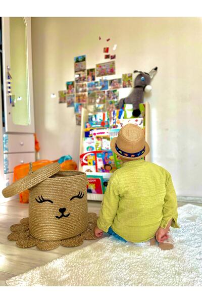 YAMAN TRES KORDON İP MAKİNE DİKİŞLİ, ÇOK AMAÇLI KAPAKLI SEPET 34*34 CM