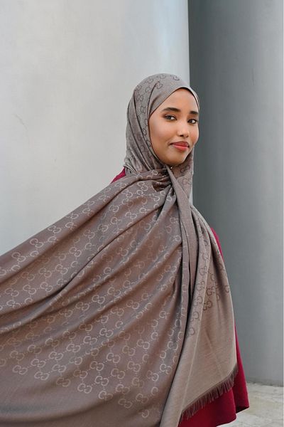 Pull Scarfs Imported Wool Silk g Pattern Shawl - Milk Coffee