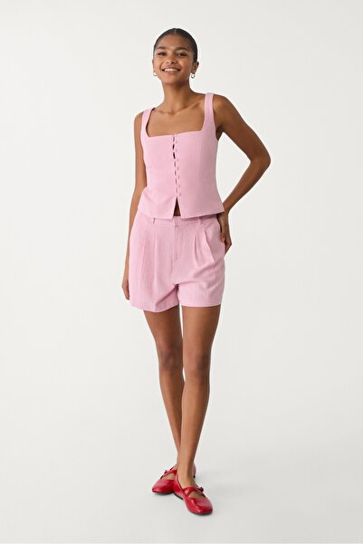 Stradivarius Ketenli dökümlü şort