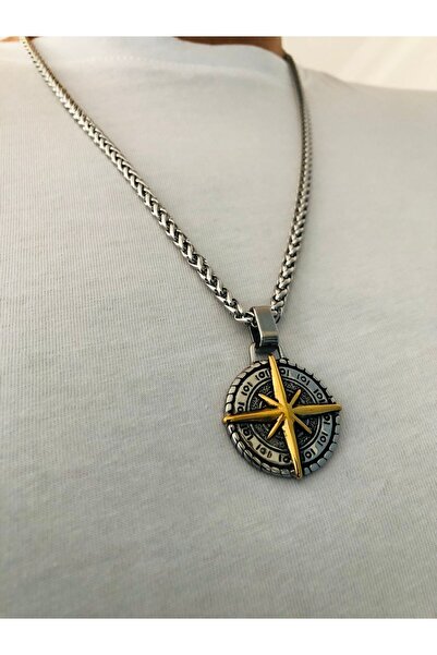 Açıkmeşe Ev Yaşam Ürünleri Paslanmaz Çelik Pusula Kolye Yıldız Kolye