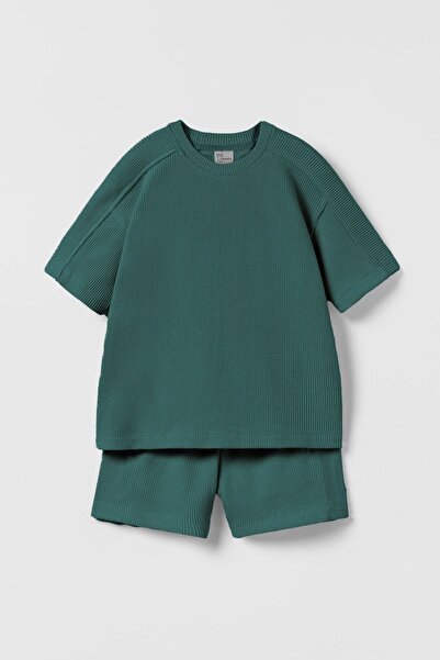 hepbaby Yeşil, Waffle Dokulu Şortlu Çocuk Takım Hb23990