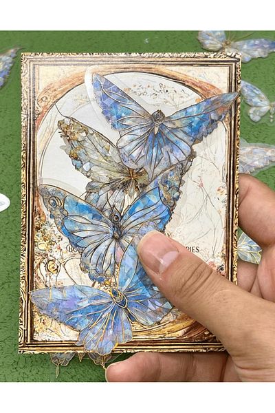Kağıt Gemi Dükkan Moonbow Butterfly Open Blue Butterfly Clear Pet Sticker Set / Removal / Water Non-Passing