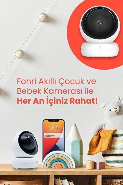 Fonri Akıllı Bebek Ev ve Güvenlik Kamerası: Wifi Destekli Çift Yönlü Konuşma 360 Derece Görüş