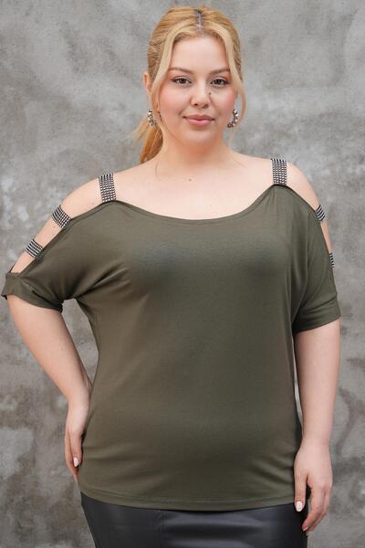 Siyezen Large Size Off-Shoulder Sparkling Stone Blouse