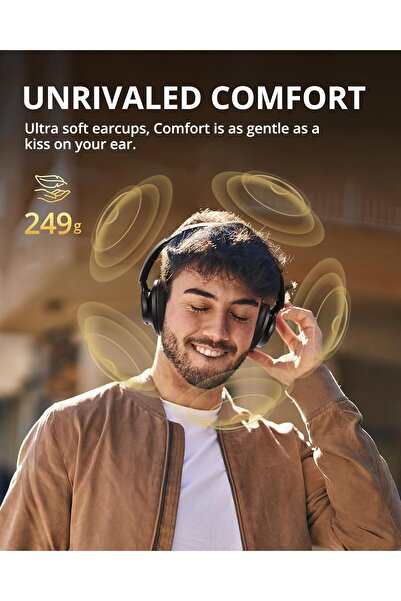 Tronsmart Q20S Hybrid Active Noise Cancelling Headphone, Wireless Over Ear Headphones with Mic Black