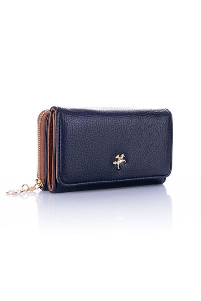 Getcho Dilaye Women's Navy Blue Leather Wallet – Zippered Compartment, Card Holder, Snap Design