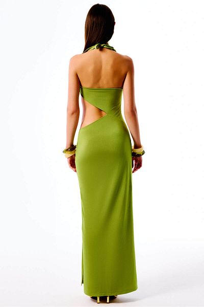 Love On Friday Ambrose Halter Neck Long Evening Dress (Khaki)