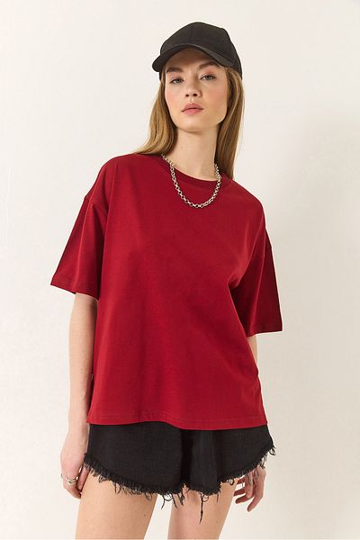Bianco Lucci Tricou de damă, 100% bumbac organic, cu croială relaxată, cu decolteu rotund 60602047