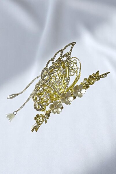 PETEK AKSESUAR Flower Butterfly Stone Metal Latch Buckle