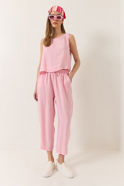 Bianco Lucci Damen-Bluse mit dicken Trägern und elastische Hose, Modal-Set: 3089- 60283231