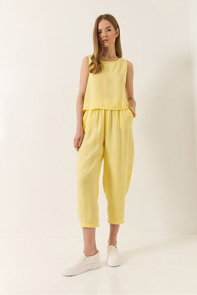 Bianco Lucci Damen-Bluse mit dicken Trägern und elastische Hose, Modal-Set: 3089- 60283231