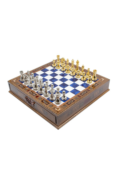 GGS GrandGiftStore Yüksek Kalite Ahşap Satranç Takımı, Metal Satranç Taşı Ve El Işi Çekmeceli Satranç Takımı