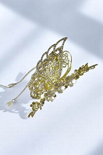 PETEK AKSESUAR Flower Butterfly Stone Metal Latch Buckle