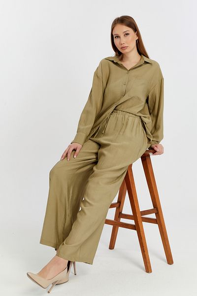 Bolivente Women's Khaki Wide Leg Woven Trousers
