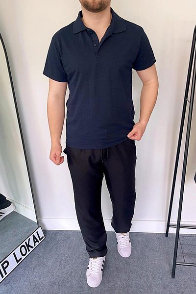 VİP LOKAL Μπλουζάκι Navy Blue Polo Neck Plain Lacos