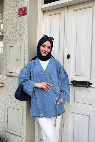lurex moda Τζιν κιμονό με τσέπη