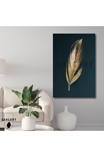 GAAGART Tekli Dikey Kanvas Duvar Tablosu Gold Renkli Tüy Deseni