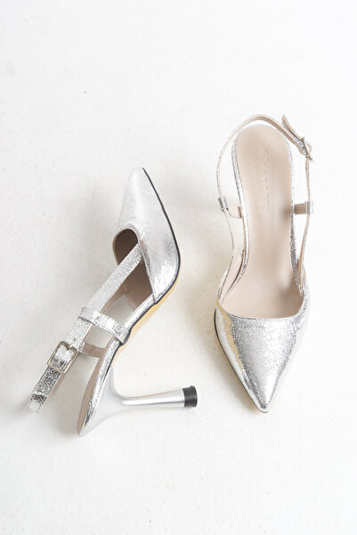 Shoesers Women's Special Shiny Metallic Design Stiletto Ankle Strap Pointed Toe Classic Heeled Shoes