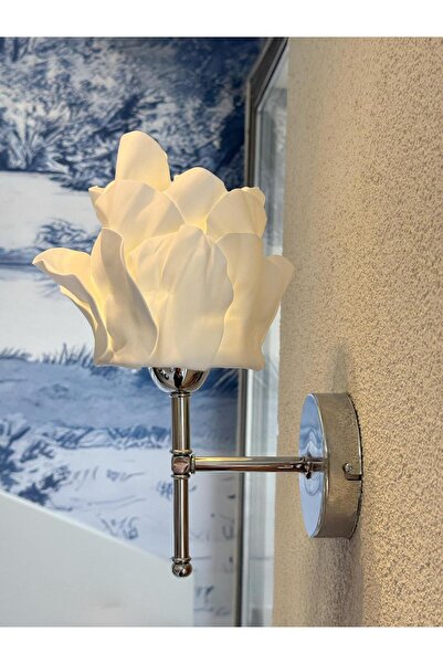 Maison Avf Beyaz Anemon Tasarım Kablosuz Pilli Aplik - Alt Gümüş (Tüm Boy 35 cm)