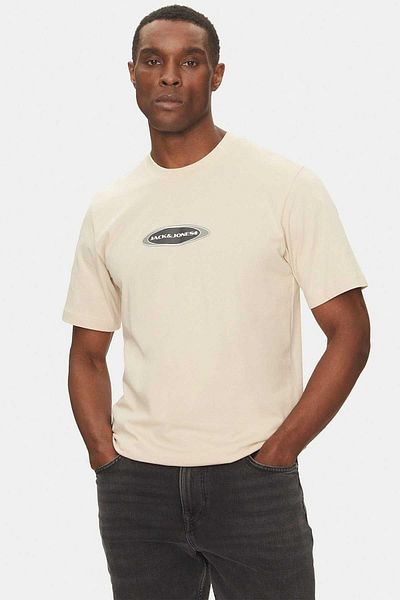 Jack & Jones Чоловіча футболка з принтом бежевого кольору 12273880
