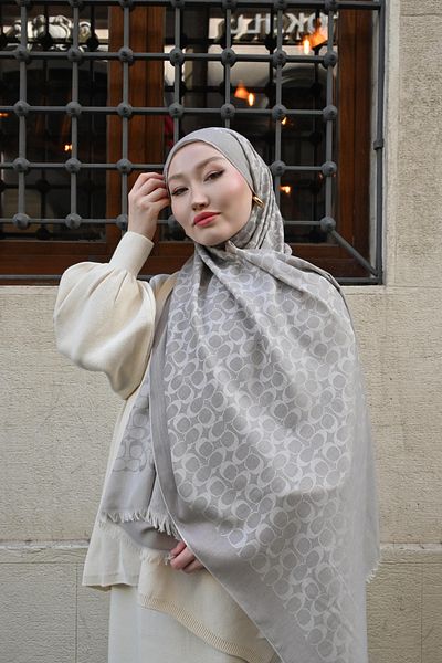 Pull Scarfs Imported Wool Silk C Pattern Shawl - Stone