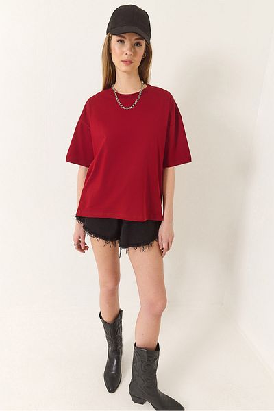 Bianco Lucci Tricou de damă, 100% bumbac organic, cu croială relaxată, cu decolteu rotund 60602047