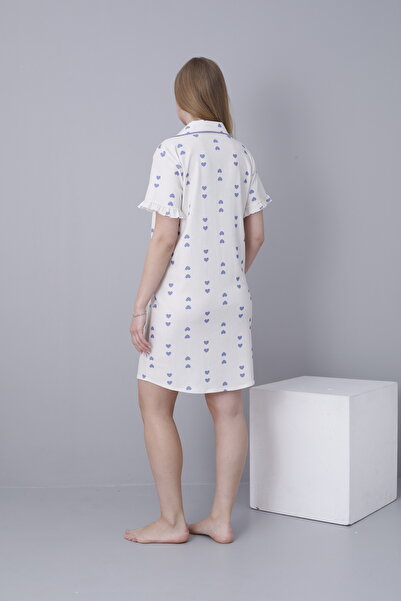 Miss Dünya Lissa Cămașă Guler Față Mânecă cu nasturi Volană Detaliată Tesatura Tesatura Maternitate și Maternitate Cămașă de noapte