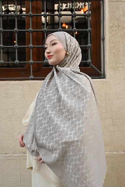 Pull Scarfs Imported Wool Silk C Pattern Shawl - Stone