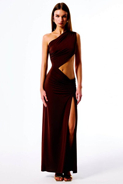 Love On Friday Amelıa Tek Omuz Uzun Abiye Elbise (KAHVERENGİ)