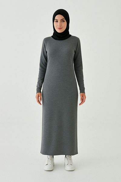 mirach Μακρυμάνικο φόρεμα Maxi με ραβδώσεις - Crew Neck, Basic Knitwear Abaya Ferace