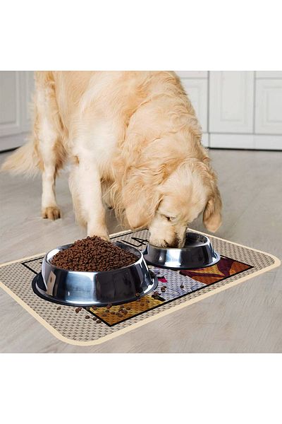 PeraMila Cat Dog Food and Water Bowl - With Underpads and Scratching Features