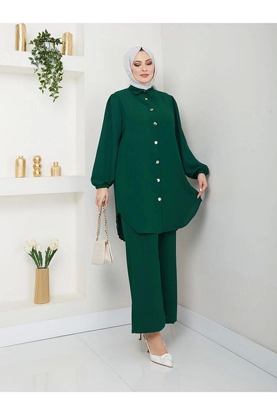 EFSUN MODA Πλισέ πουκάμισο και Σετ Hijab - Emerald