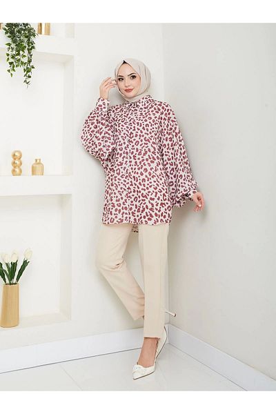 EFSUN MODA Cămașă JESICA CU MÂNECĂ LUNGĂ 2508 BORDO CU MODEL DE LEOPARD MĂRIMEA 38