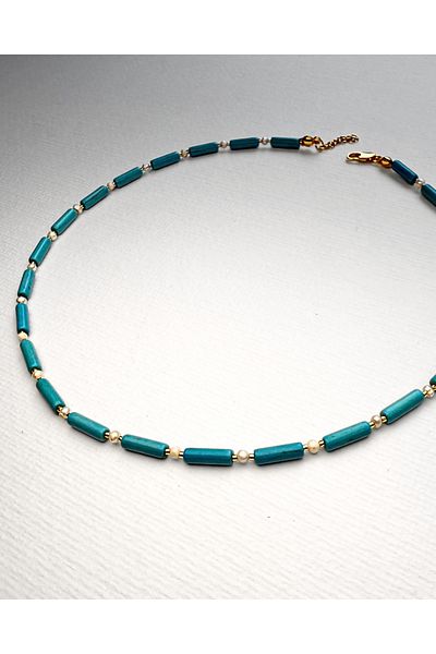 L´Atelier des Perles Turquoisedeux Necklace Turquoise Stone and Sand Pearl Necklace
