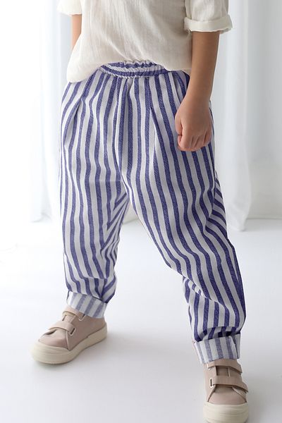 Catz Kids Navy Blue White Striped Linen Carrot Trousers