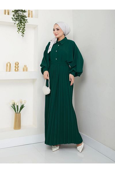 EFSUN MODA Πράσινο Σετ Χιτζάμπ - Πέτο Φούστα και Πουκάμισο