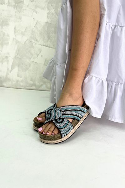 inizio Μαύρες Μπλε Πέτρινες Ανατομικές Γυναικείες Παντόφλες EW7037