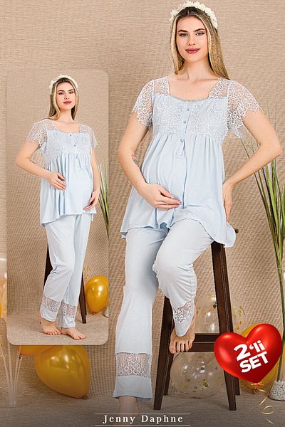 Jenny Daphne Set de pijamale de maternitate din țesătură din viscoză, 2 bucăți, cu umeri și picior, 33200
