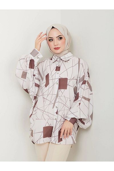 EFSUN MODA Πουκάμισο Jessica Patterned - Standert Size, Μακρύ μανίκι, Μοντέλο 2502, Χρώμα καφέ