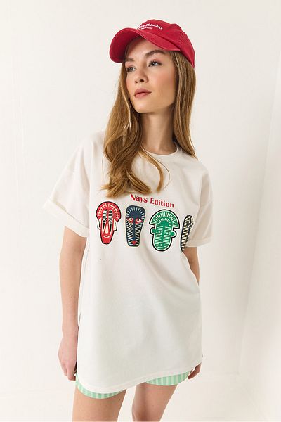 Bianco Lucci Tricou de bază cu mânecă scurtă, imprimat, supradimensionat 60284034