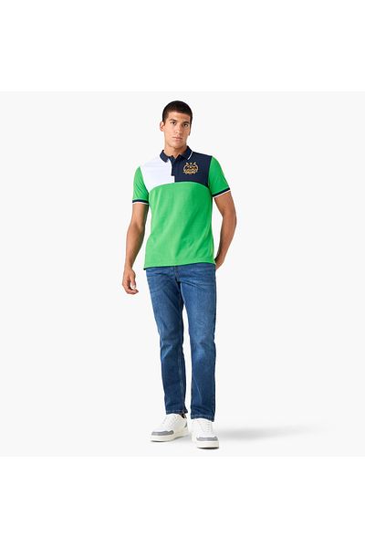 FAV Colourblock Polo T-shirt with Embroidered Detail and Short Sleeves