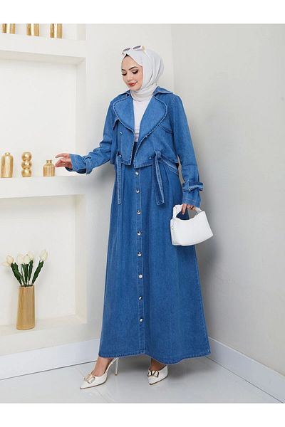 EFSUN MODA Blue Jeans Teseture Suit with Skirt Jacket