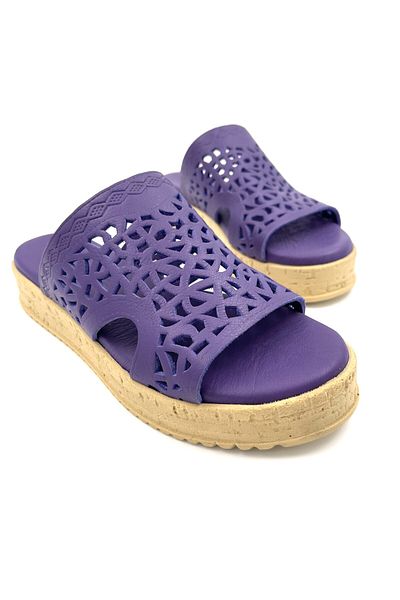 Lizizu Papuci de damă casual din piele naturală violet cu talpă groasă