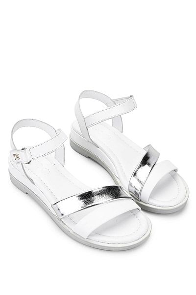 Tamer Tanca Women's Genuine Leather White/Lame Heeled Sandals