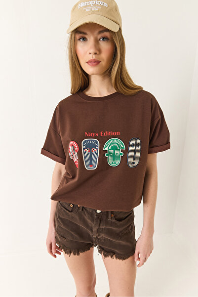 Bianco Lucci Γυναικείο μπλουζάκι με εμπριμέ Oversize κοντομάνικο Basic 60284034