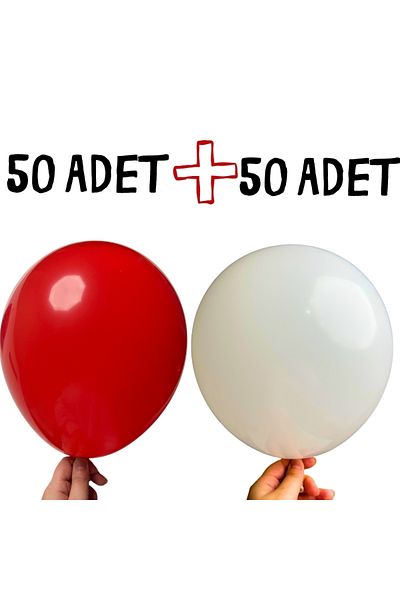 BALONCU ABLA 12 Inch Red & White Balloon Set- 50 Pcs Red + 50 Pcs White + 5 m Chain Graduation, Holiday
