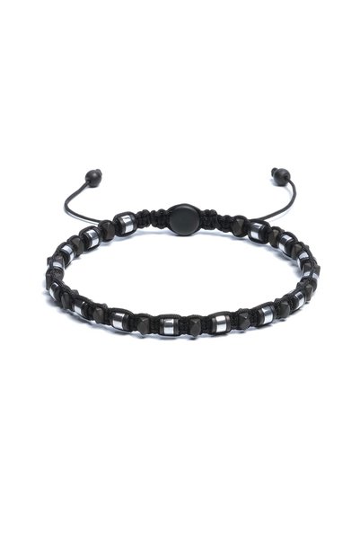 Sırlı Taş Hematite Bracelet - Iden Black Silver Bracelet - Design Bracelet 4mm Adjustable