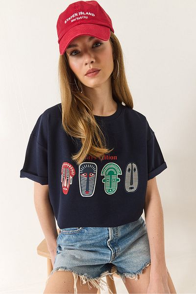 Bianco Lucci Bedrucktes, übergroßes, kurzärmliges Basic-T-Shirt für Damen 60284034