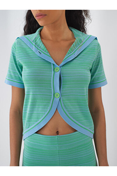 Xint Kadın Mavi Regular Fit Polo Yaka Hırka